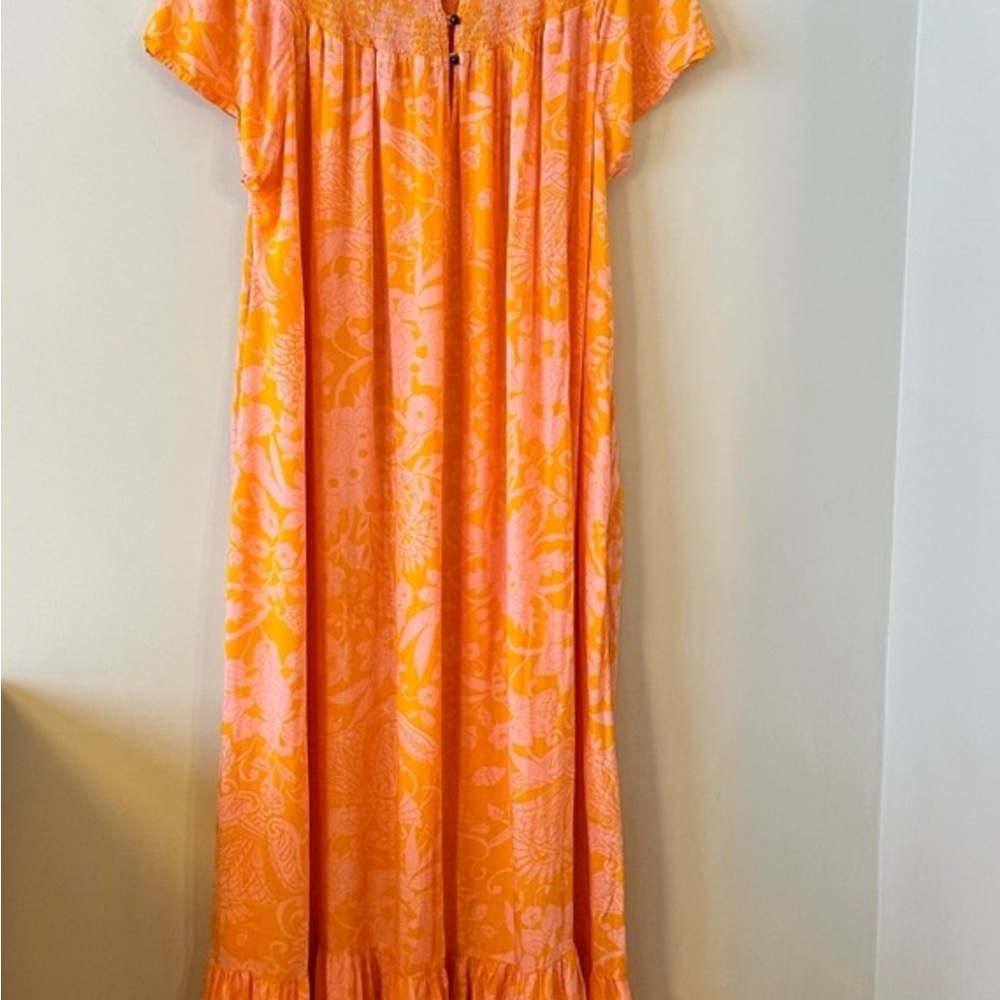 Off-Shoulder Orange and Pink Floral Maxi Dress - Picture 5 of 8
